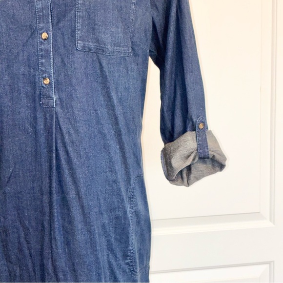 J. Jill Denim Dress Womens XL Tall Blue Chambray Roll Tab Sleeve NWT - Picture 3 of 9